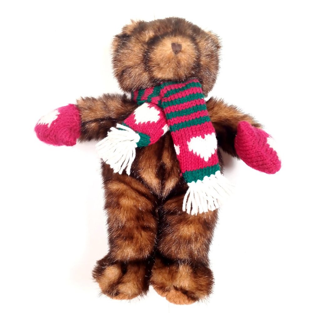 Dillards 2001 Teddy Bear Christmas Plush 15 Inch Red Mittens Red Scarf Vtg